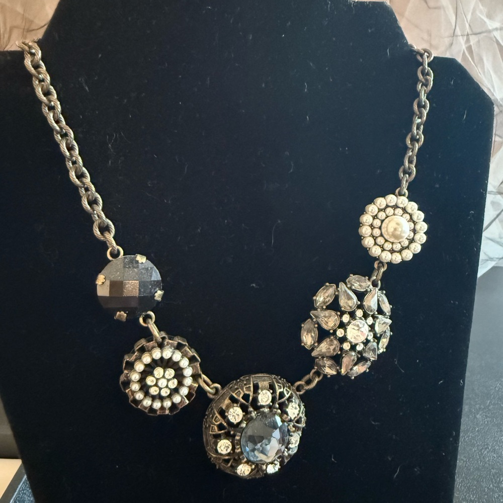 Lia Sophia Antique Silver Black and Silver Statement Necklace